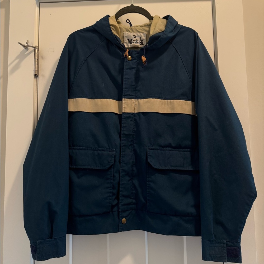 Vintage Woolrich Men's Blue and Tan Jacket